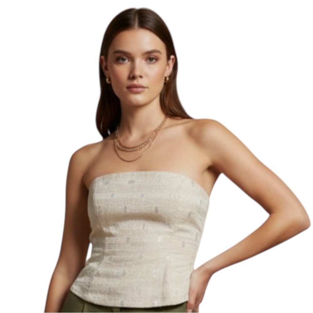 Michael Dejardins Elegant Cream Strapless Top Sz 10 VTG Y2K bustier‎